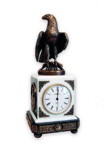 s-276.  <br>  	Clock «Berkut».  <br>   Bronze. Marble. Natural Jasper. Height 47cm.