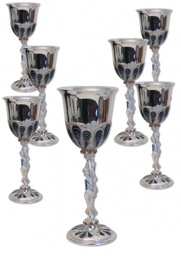 s-228. <br>  Tall wineglass. <br>  930 silver. 1375 grams. Natural Carnelian. Enamel.