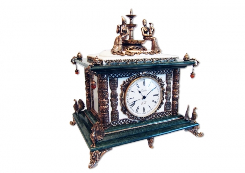 s-284. <br>   Clock «The girls at the fountain». <br>   Bronze. Marble. Natural Jasper and Carnelian. Height 37 cm