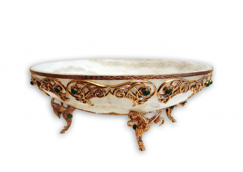 S-346<br> Vase Bronze, Onyx, Jade, height 14 cm, diameter 36