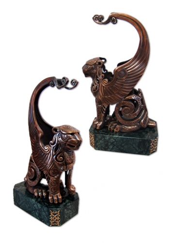s-219.	<br>  Candlestick «Bars». <br>  Bronze. Jasper. Height 34 cm.