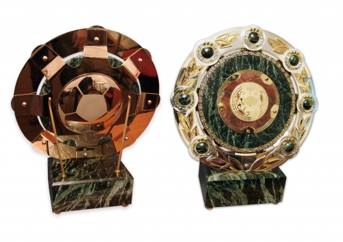S- 327<br> Plate Award.<br>  Silver, bronze, gold-plated. Natural Jasper, Cubic zirconia. Diameter 55 cm. 